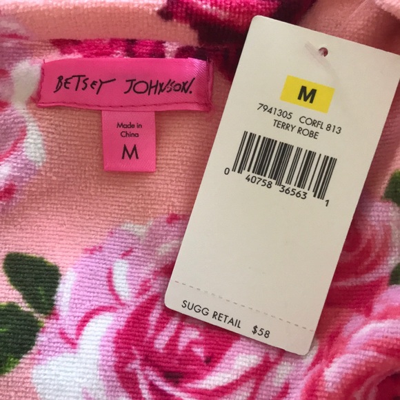 New Betsey Johnson Size Medium 8/10 Pink Rose Robe - Picture 4 of 4